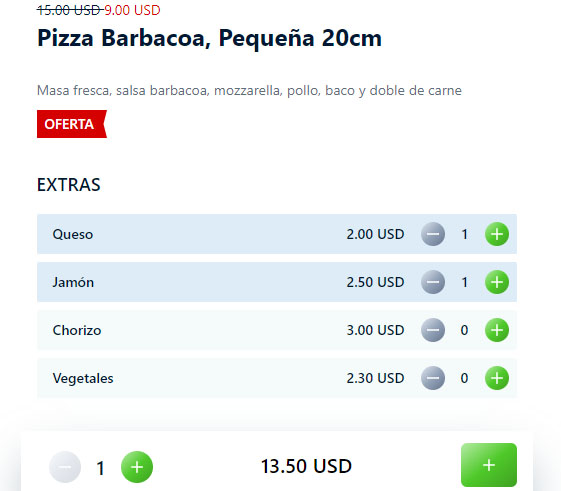 Ejemplo de extra, pizza con agrego